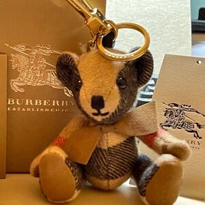Burberry Plaid Teddy Bear Keychain Bag Charm Camel Gold